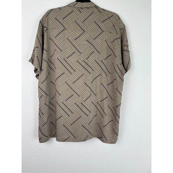 Casa Moda Couture Men’s XL Luxury Mocha Design Button Front Camp Shirt Geometric - Picture 2 of 10